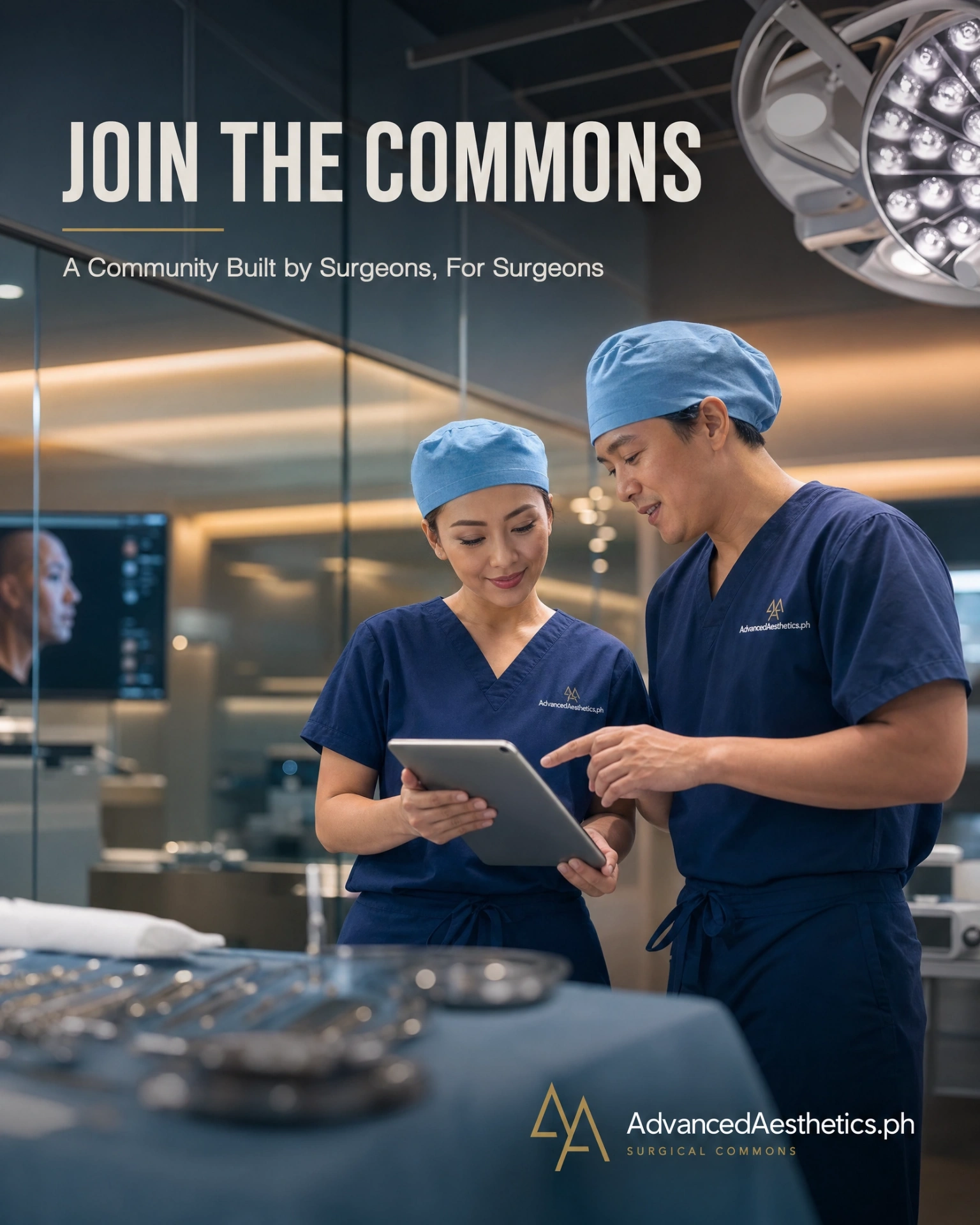 Two surgeons reviewing a case on tablet — community built by surgeons, for surgeons