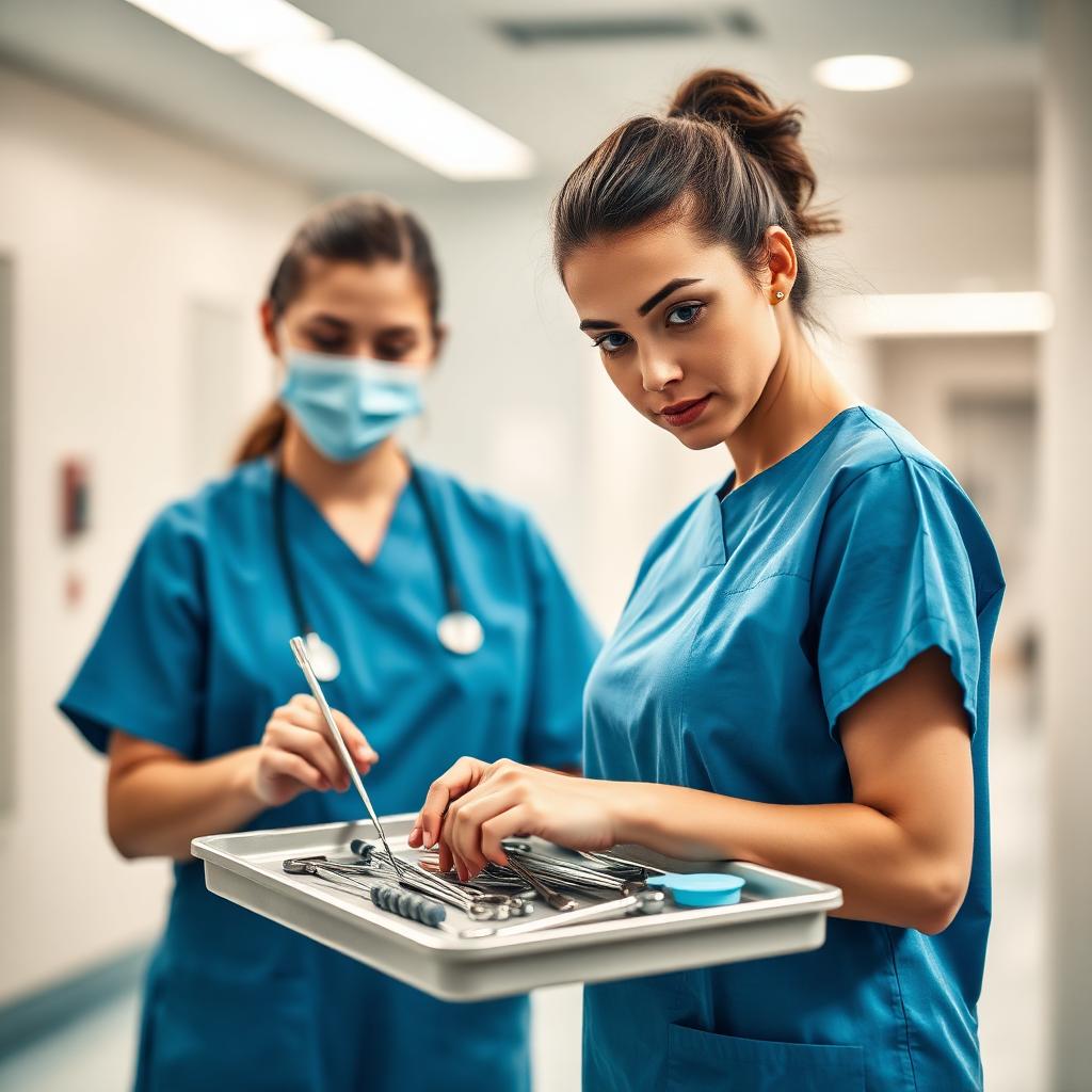 Professional surgical nurses preparing sterile instruments